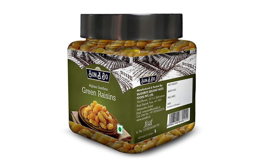Sun A Do Afgani Seedless Green Raisins    Glass Jar  200 grams